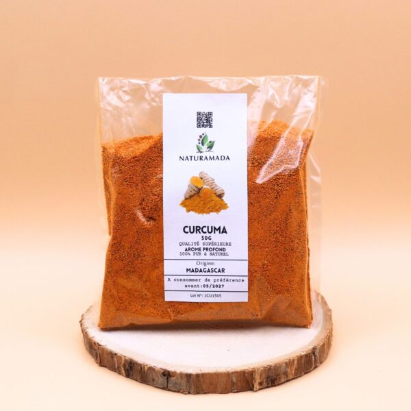 Curcuma en poudre 100 % naturel – 50 g – récolte artisanale malgache