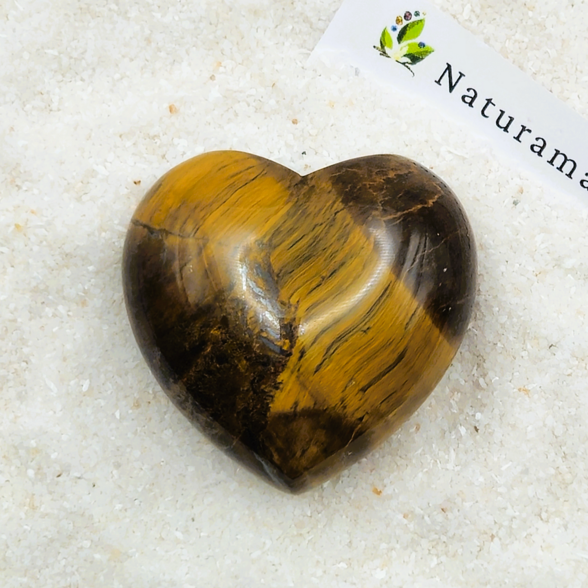 Œil de tigre naturel en forme de cœur – 40 mm