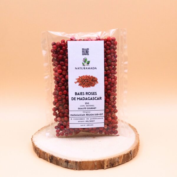 Baies roses entières – 25 g – récoltées à Madagascar, saveur douce et poivrée – Naturamada