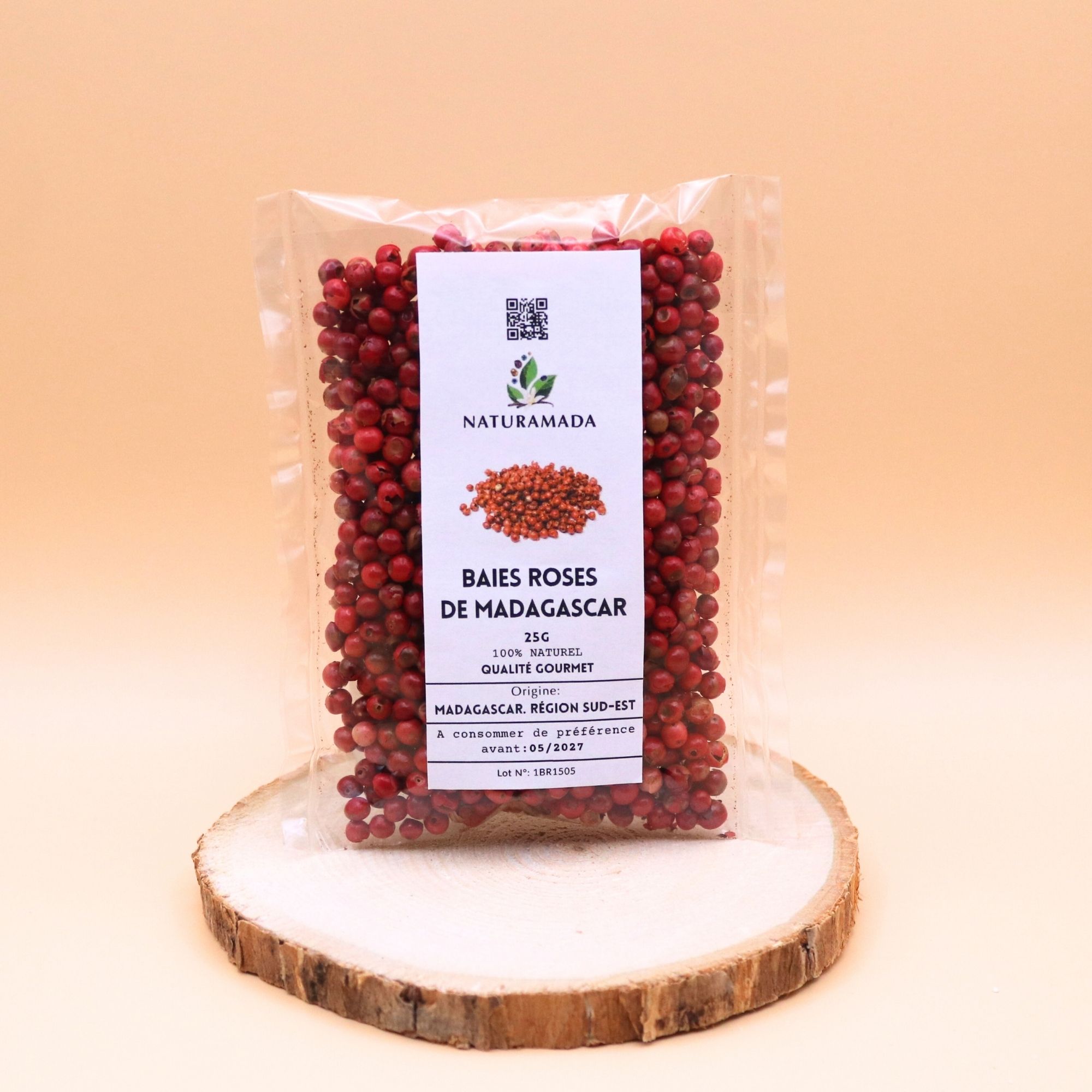 Baies roses entières – 25 g – récoltées à Madagascar, saveur douce et poivrée – Naturamada